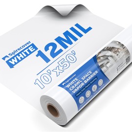 Spirecover White Crawl Space Vapor Barrier, 12 Mil Vapor Barrier, 10' x 50', Heavy Duty Polyethylene Film, Thick Plastic Sheeting, Plastic Drop Cloth Covering for Crawl Space