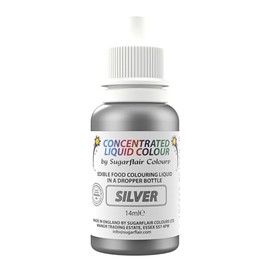 Sugarflair Silver Liquid Food Colouring Droplet For Painting By Mixing With Rejuvenator Spirit - 14ml