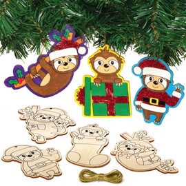 Baker Ross AX522 Christmas Sloths Decorative Wooden Pendant Craft Set for Children - 12 Pieces, Festive Creative Sets and Craft Supplies for Crafts and Decorating at Christmas Time