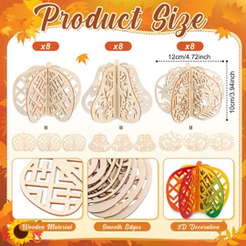 Leinuosen 72 Pcs Fall Crafts Set Large Wooden 3D Pumpkin Cutouts 5 Inch Unfinished Wooden Slices to Paint Table Centerpieces Decor for Thanksgiving Autumn Party Tiered Tray Decor(Hollow)