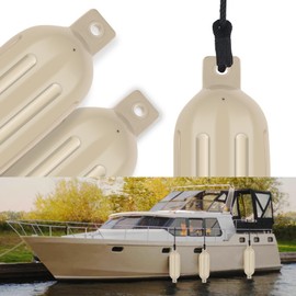 VEITHI Boat Fenders 4 Pack, Ribbed Twin Eyes Vinyl Boat Fenders Bumpers, Boat Bumpers for Docking Come with Ropes Needles and Pump to Inflate, Small Bumpers of Boats 4.5 x 16 inch Sand