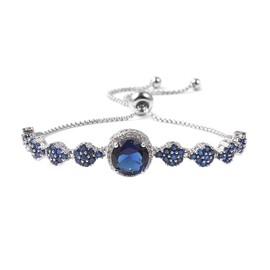 SHOP LC - Pulseras de circonita cúbica azul y blanca para mujer, chapado en platino, con piedras preciosas, color azul, ajustable, joyería de moda, acero inoxidable, regalos de cumpleaños, 10 pulgadas, Metal, Zafiro