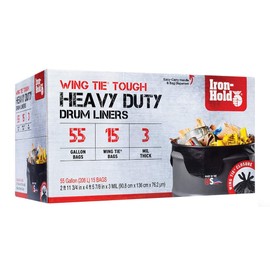 Iron-Hold - 1416606 Contractor Trash Bag - 3 Mil, 55 Gallon, 15 Ct, Wing Tie