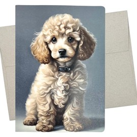 Whitman and Daughter Apricot Poodle Puppy Card, Toy Poodle Birthday Card (1 Premium Card, 5X7 Inches) dog card blank for all occasions like thinking of you or thank you - 1097