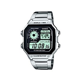 Casio Gents 36.00mm Quartz Watch with White Digital dial and Silver Metal Bracelet Strap AE-1200WHD-1AVEF