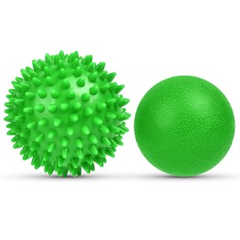 URAQT Fascia Ball, Set of 2 Small Hedgehog Balls, Hard, Fascia Massage Ball with Nubs, Massage Balls for Treating Muscle Tension, Hedgehog Balls, Massage Ball for Feet, Back, Neck, Hands (Green)