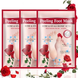 3 Pack Rose Foot Peel Mask, Exfoliating and Moisturizing Foot Masks for Dry Cracked Feet, Foot Peeling Mask for Dead Skin and Callus Removal, Pedicure Spa Treatment for Women and Men