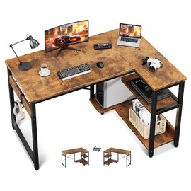 Casaottima L Shaped Computer Desk, 40 Inch Small Corner Desk with Storage Shelves & PC Stand, Reversible Gaming Desk for Bedroom, Modern Writing Study Table for Home Office, Vintage