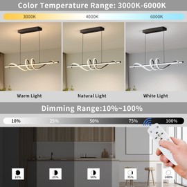 Zihoi Modern LED Pendant Lights, Ceiling Chandelier Dimmable with Remote Control 3000k-6000K Adjustable Color Temperature, Aluminum Island Lighting Lamp Fixture for Kitchen, Dining Room(39in Black)