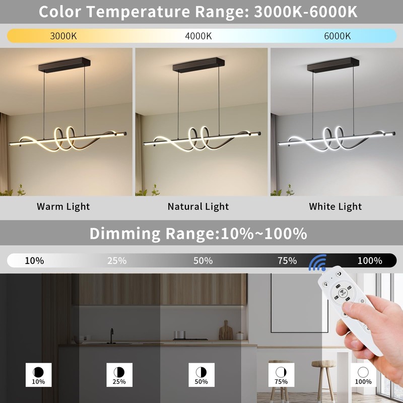 Zihoi Modern LED Pendant Lights, Ceiling Chandelier Dimmable with Remote