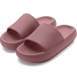 Misolin Bathing Shoes Women Men Original Slippers Cozislides Cloud Slippers Super Soft Non-Slip Summer Mules Cosy Cloudyzzz Slides Indoor / Outdoor, Red-brown