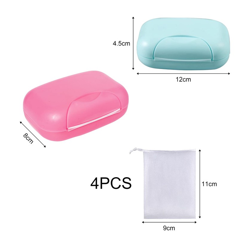 4 Pack Portable Soap Box and Mesh Bag for Soap