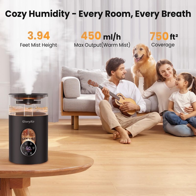 Humidifiers for Bedroom Large Room -GloryAir 6L Cool & Warm