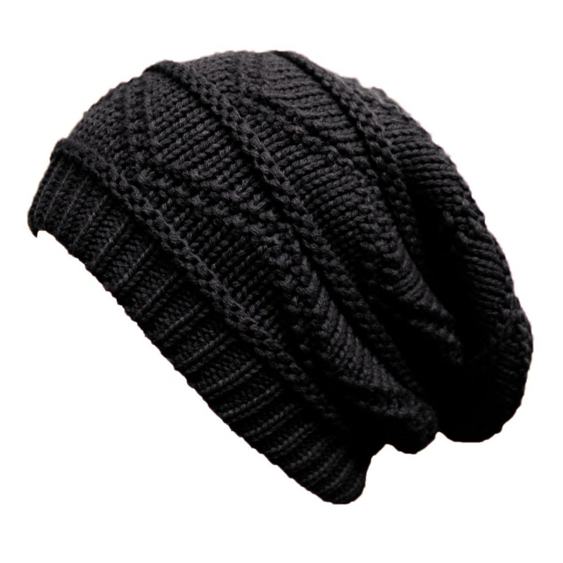 TOSKATOK Ladies Knit Slouch Winter Hat/Beanie -Black-A