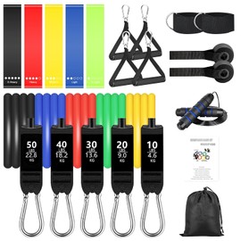 LSHSXPX 21PCS Bandas de Resistencia, Ligas de Resistencia para Ejercicio, Con Bandas Elasticas Fitness,Saltar la Cuerda, Correas de Tobillo y Anclaje para Puerta,para Entrenamiento de Resistencia,Yoga