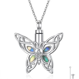 SHAOAN 925 Sterling Silver Butterfly Urn Necklace for Ashes Abalone Shell Keepsake Pendant Necklace Memorial Cremation Jewelry for Women