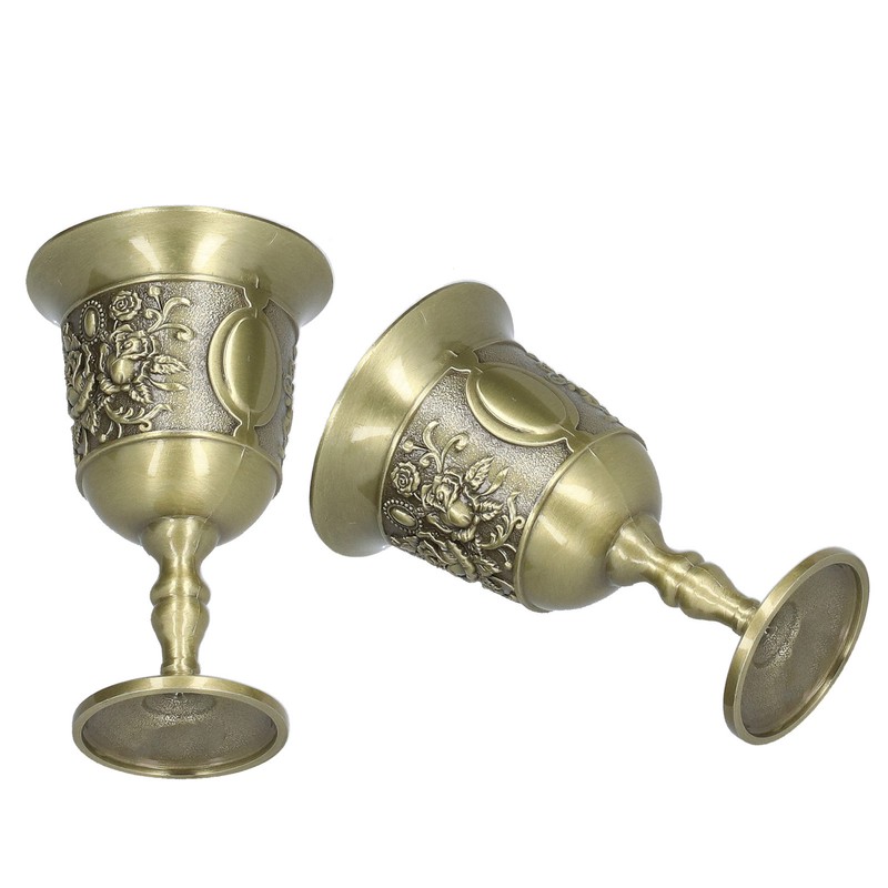 2pcs Wine Glasses Exquisite Chrysanthemum Pattern Vintage Court Style Metal