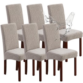 Genina 100% Waterproof Chair Covers for Dining Room Set of 6, Large Dining Room Chair Covers Protectors Stretch Kitchen Parson Chair Slipcovers for Home, Restaurant (Large, Leaves-Warm Gray)