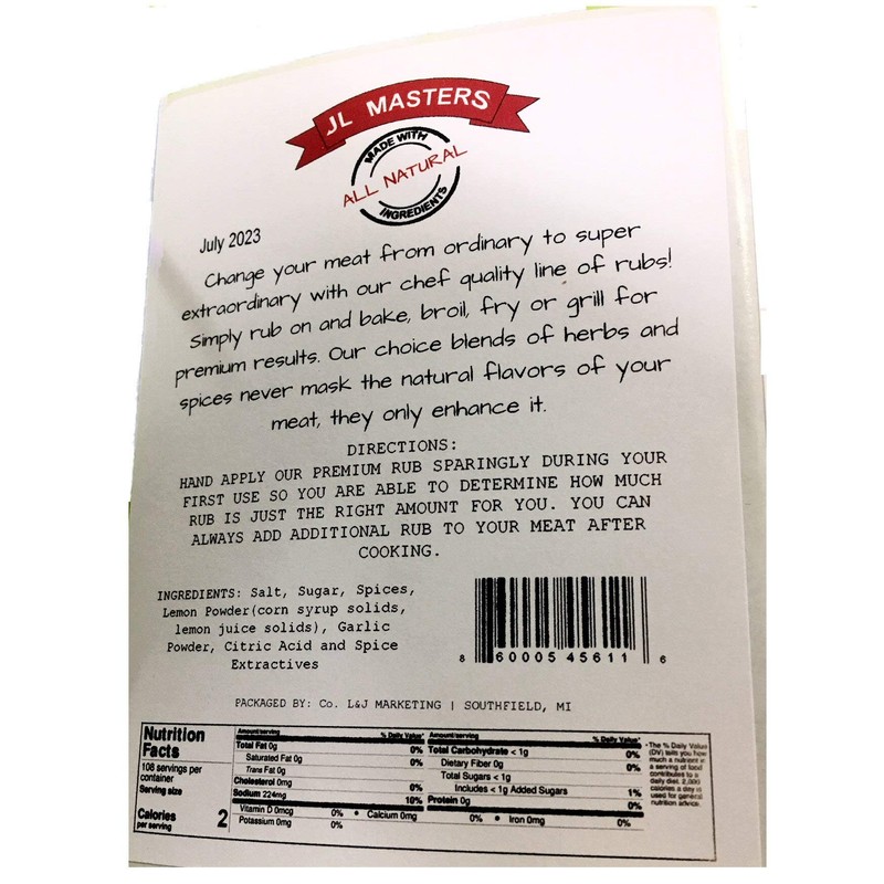 JL Masters Beef Rub-1 pound package