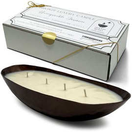 Dough Bowl Candle Co. Luxury Candle - Luxury Candles for Home, 12x5x2 Inch Luxury Candles for Women and Men, 4-Wick Fancy Candles, Pretty Candles for All Occasions (Honeysuckle Jasmine, Bronze)