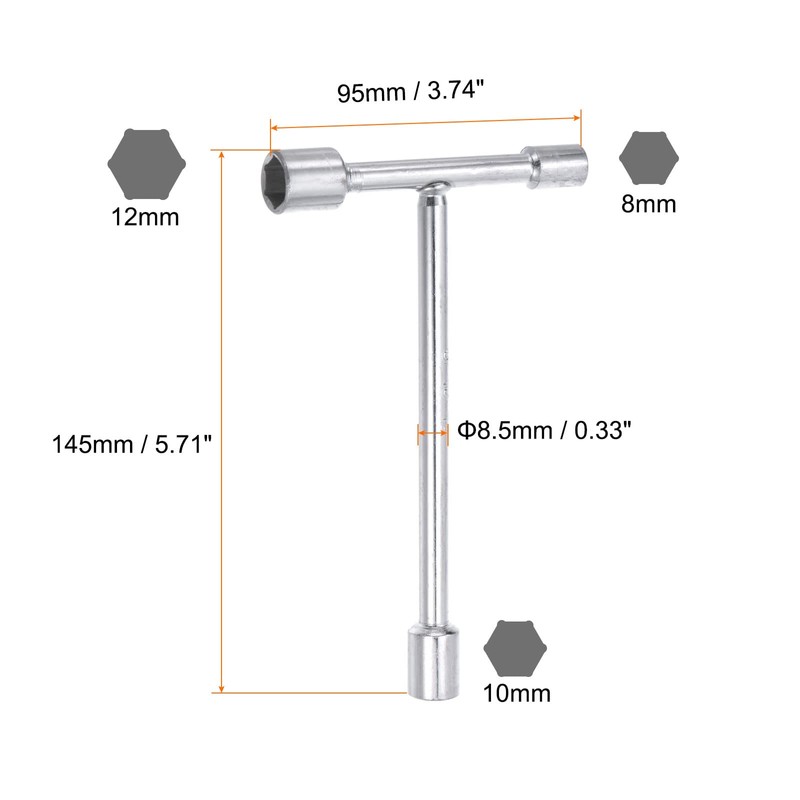 HARFINGTON 3-Way Wrench, 8mm 10mm 12mm Socket T Handle for