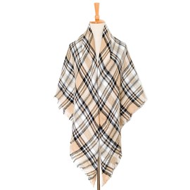 Wander Agio Womens Warm Scarf Triangle Shawls Large Scarves Stripe Plaid Fichu Big Plaid White Camel 33
