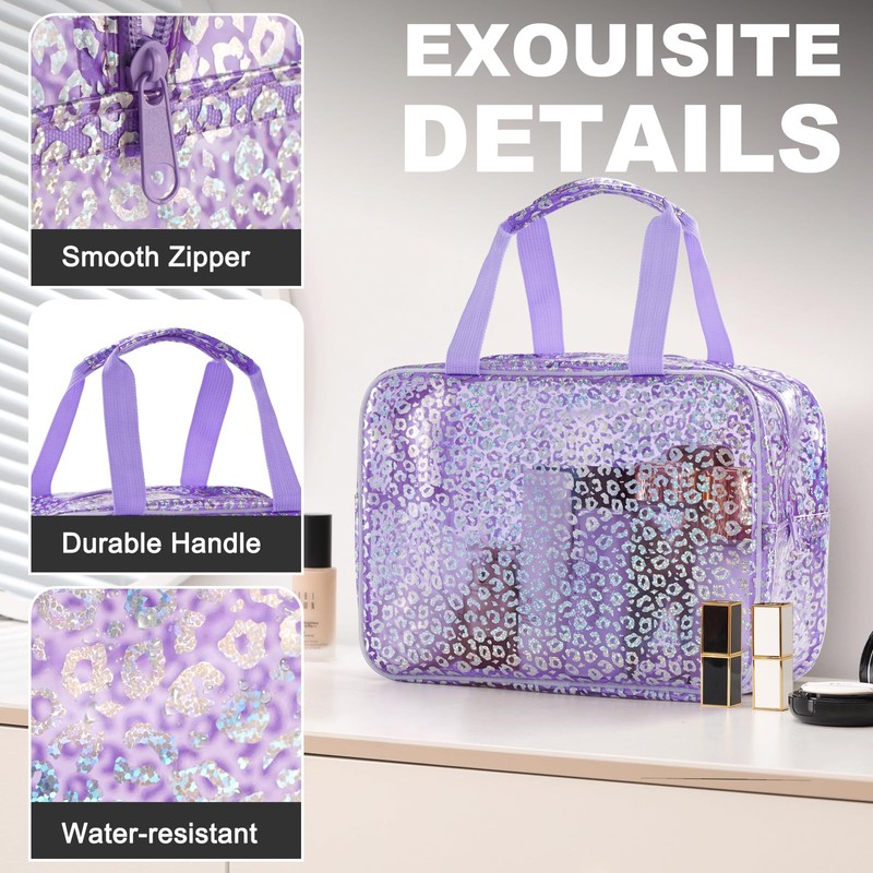 UUYUUY PVC Clear Makeup Bag, Leopard Purple, Clear Makeup Bag