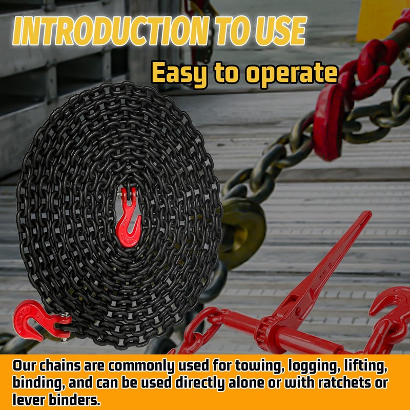 SENKEYFE 1/4" Tow Chain-G80 Binder Chain with G70 Clevis Grab