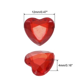 MECCANIXITY 60 Pcs Acrylic Heart Rhinestone 12mm Flat Back Plastic Gems Jewelry Stickers for Craft Bead Face Painting Costume Jewelry Making, Deep Red