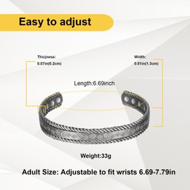 EnerMagiX Copper Bracelets for Men for Arthritis and Joint,6.69in Puer Copper Adjustable Retro Fashion Magnetic Therapy Bracelet 3500 Gauss Magnet Jewelry