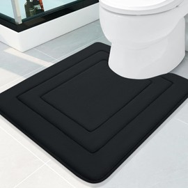Arotive Memory Foam U-Shaped Toilet Rugs 24x20, Super Soft Absorbent Contoured Bathroom Rugs, Machine Washable Contour Bath Mats for Bathroom Toilet Base, Black
