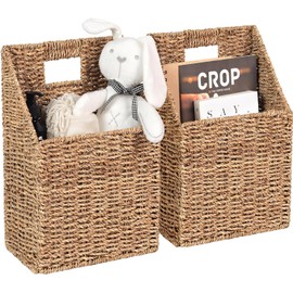 Wicker Hanging Storage Basket (10,5"Lx6,5"Wx13"H), Set of 2 Wall Baskets, Water Hyacinth Baskets, Wall Decor Hyacinth Basket Hanging for Organizing Files, Mails, Books (Seagrass)