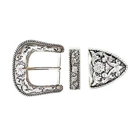 New 1" Wide Western Antique Silver Belt Buckle 3 Piece Set