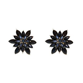Rhinestone Flower Stud Earrings Sparkly CZ Cubic Crystal Daisy Sunflower Earrings Statement Floral Wedding Party Birthday Jewelry Gift-black