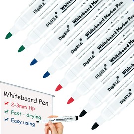 DigiELE Whiteboard Marker Set, 4 Colours Whiteboard Pens for Magnetic Whiteboards & Flipcharts, Round Tip 2-3 mm Pen, Dry Erase in 1 Hour & Wet Wipe, Black, Red, Green & Blue, Pack of 8