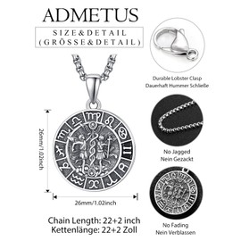 ADMETUS Gemini Necklace for Men Sterling Silver Zodiac Constellation Necklace Gemini Zodiac Pendant Constellation Jewellery Gifts for Men