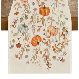 RABUSOFA Orange Pumpkins Floral Fall Table Runner,Seasonal Autumn Kitchen Dining Table Holiday Thanksgiving Decoration for Home Party Decor 13x72 Inch