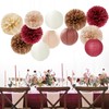 Burgundy-Brown Champagne Party-Decorations Paper-Flowers Lanterns - 15PCS Fall Boho Tissue