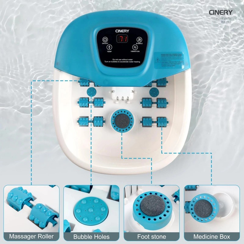 FIAHNG CINERY Foot Spa Bath Massager with Heat Bubbles Vibration