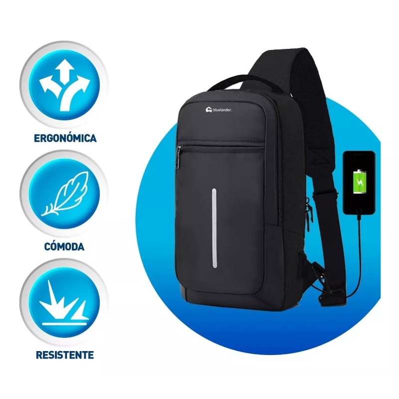 Bluelander Mochila Cruzada Pechera Bandolera Antirrobo Usb Moda Casual