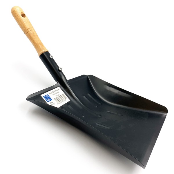 Strong Metal Coal Shovel with Wooden Handle | 9-Inch-Wide Metal Shovel Fireside Dust Ash Pan | Large Coal Scoop to Easily Collect Coal, Ashes, Dust, and Garden Wastes