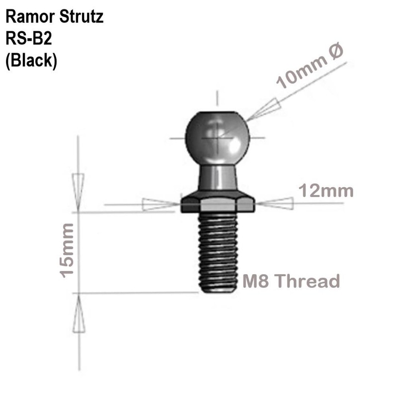 Ramor Strutz Four Black Ball Stud Bolts for Gas Struts,