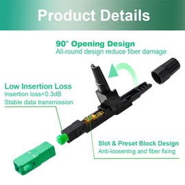 100 Pcs SC Fiber Optical Fast Cold Connector, Single Mode Quick Assembly Adapter Plug for FTTH,CATV etc., (SC-APC)
