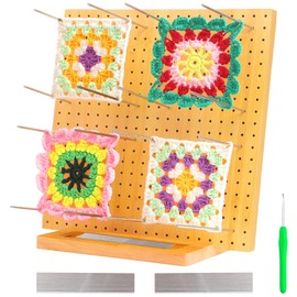 VenxyKod Crochet Blocking Board,11.4 Inch Wooden Blocking Board with 30PCS Steel Pins and 1 Crochet Hook, Granny Square Blocking Board for Knitting and Crochet Projects