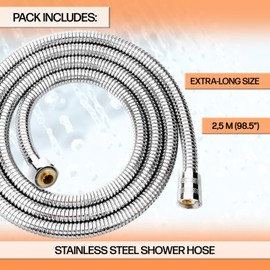 Shower Hose 2.5 m Stainless Steel Superior Flexibility with Torsion and Wear Resistant Reinforcement Universal Compatibility for a Shower Cord Experience Without Limitations