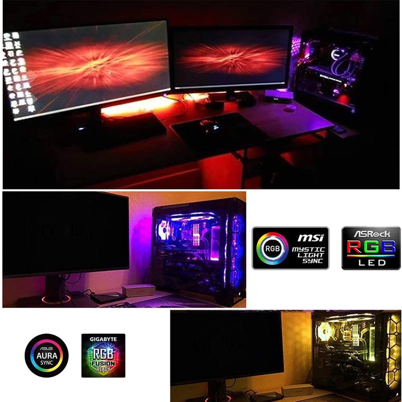Vrabocry LED RGB PC Light Strip 2PCs 19.7in RGB LED