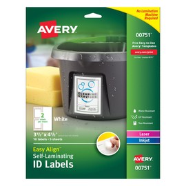 Avery Professional Grade Self-Laminating Water Resistant ID Labels, 3.5" x 4.5", Pack of 10 (00751)