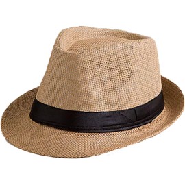 Straw Fedora Hat for Women Men Panama Hat Short Brim Summer Sun Hat,Khaki