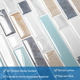 Yipscazo 12''x12'' Peel and Stick Backsplash for Kitchen Wall, Waterproof Stick on Backsplash Smart Tiles for Bathroom,Removable Backsplash Wall Tiles in Ligth Blue