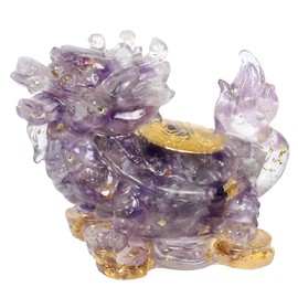 Nupuyai Amethyst Stone Dragon Turtle Crystal Figure, Resin Gold Coin Dragon Turtle Statue Gift for Wealth, Gemstone Healing Stone Feng Shui Decoration for Office, Home, Garden, 1 Piece